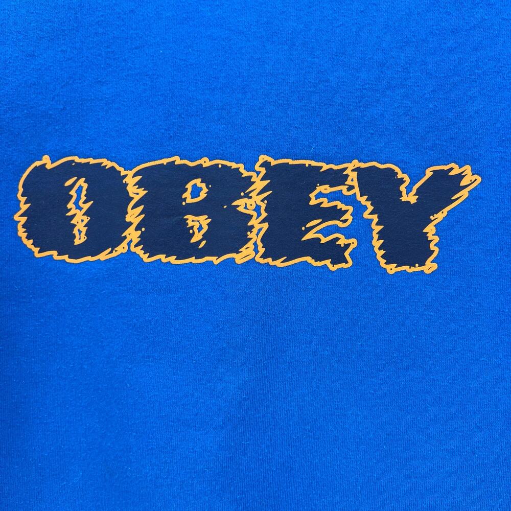 Obey Worldwide Sweatshirt Men's L Blue Orange Crew Neck Long Sleeve Skater - Picture 3 of 9